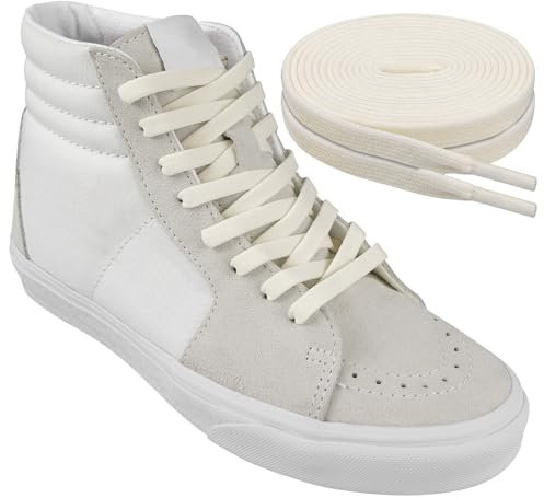 Endoto Elastische Flache ohne Binden Schnürsenkel für Vans Sneaker Schuhe, Dehnbarer Stretchige Breite Ersatz Schuhbänder Laces (Sahne, 50 Zoll)