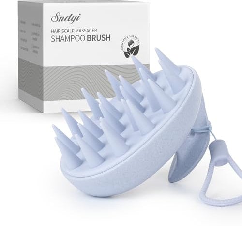 Sndyi Scalp Massager Shampoo Brush, Wheat Straw Scalp Scrubber, Scalp Exfoliator with Soft Silicone Bristles for Dandruff Removal, Head Scalp Massager for Hair Growth, Wet & Dry Scalp Brush, Blue