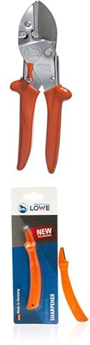 Original LÖWE 1 Set bestehend aus Profi Amboss-Gartenschere 1.104 für Holzarten wie Buche und Esche & Klingenschärfer 0022 für Gartenscheren und Industriescheren