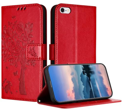 JayModCase Hülle für iPhone 6S Plus/iPhone 6 Plus (5,5 Zoll), Leder Klapphülle Schutzhülle mit [Kartenfach] [Standfunktion] [Magnetverschluss] Handyhülle Kompatibel mit iPhone 6S Plus - Rot