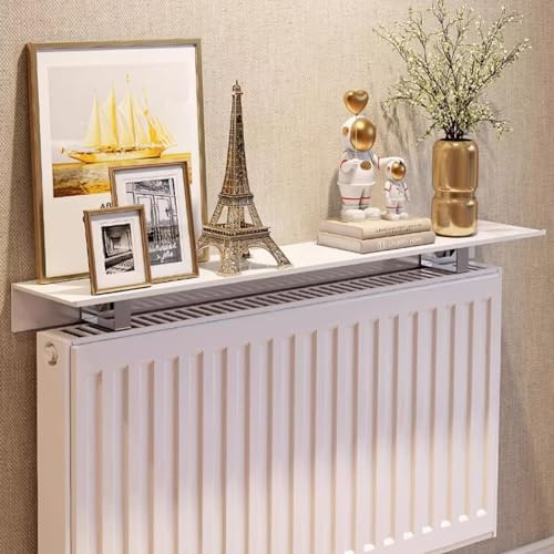 UVCMDUI Tablette de Radiateur sans Percer, Cache Radiateur Universel Blanc Espace Aluminium, étagères de Radiateur Largeur 14,5 cm Décoration Moderne, Supportant 30 kg,80cm