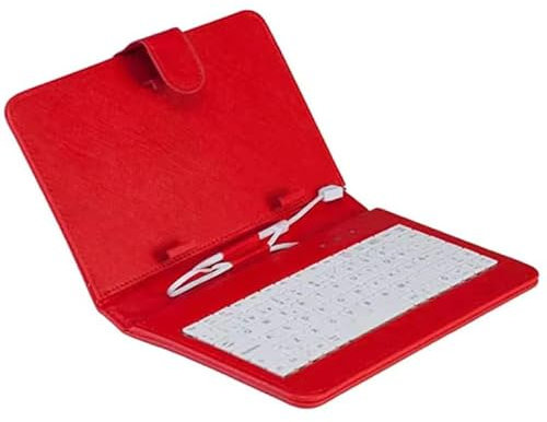 Exeom Funda con Teclado en Español para Tablet 8 Roja Reforzada con Cierre Magnético - Anchura 22cm - Altura Adaptable 14.5-17.5cm