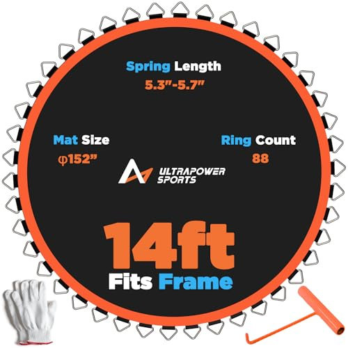 Ultrapower Sports Trampoline Mat Replacement 14FT Replacement Trampoline Mat 14 FT 88 Rings Jumping for 88 Springs 5.3-5.7 Spring 10 Row Stitch Anti-UV Wear-Resistant Hook Gloves Parts