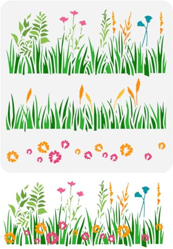 FINGERINSPIRE Schablone zum Malen von Gräsern, 30 x 30 cm, wiederverwendbare Wildblumen-Zeichenschablone, DIY, Kunst, Grasmuster, Dekoration, Schablone zum Malen auf Holz, Wand, Stoff, Möbeln