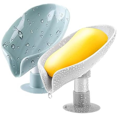 2 Pièces Porte-Savon en Forme de Feuille, Porte-Savon Éponge en Plastique, Porte-Savon à Ventouse, Porte-Savon Antidérapant, pour Cuisine, Salle de Bain (Émeraude + Gris Clair)