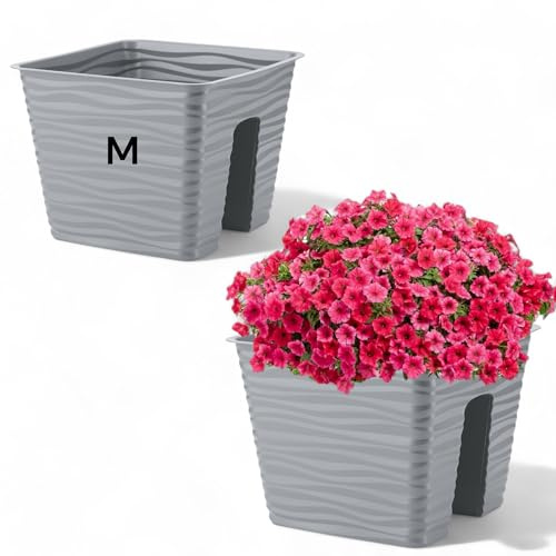 MELTOM Balkonkasten für Geländer 27 cm Platin 3D-Wellen Blumenkasten | Länge 27 cm · Breite 27 cm · Höhe 21 cm · 8,35 Liter · sattelförmig über das Geländer · 3D-Wellenrelief
