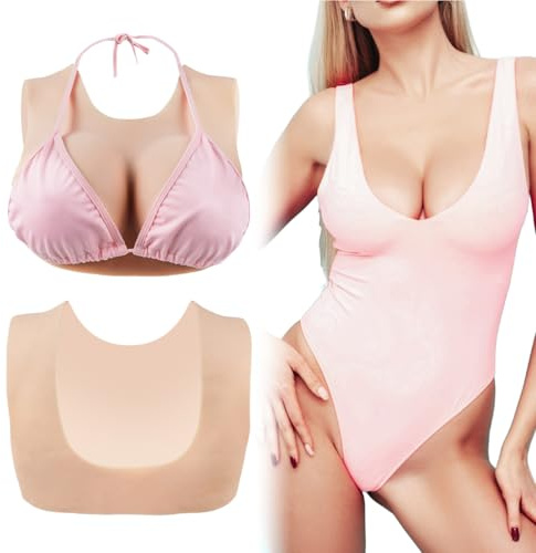Minaky Faux Seins Silicone Col Rond et Creux Plaques mammaires réalistes pour Le Cosplay Transgender Drag Queen Crossdresser Shemale Travesti