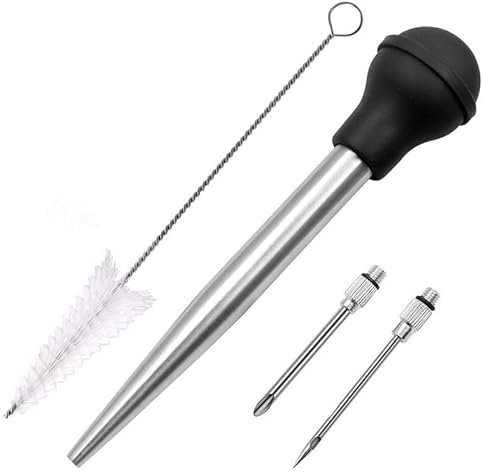 Grande seringue à viande en acier inoxydable avec brosse de nettoyage et 2 aiguilles à marinade