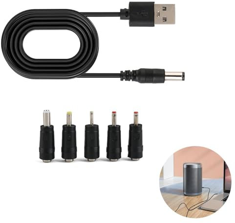 Goerpn USB to DC Power Cable with 5 Interchangeable Connectors,Universal 5V Charger Cord for Various Devices,Compatible with Acer,Laptops,Router,1M Length,DC 5.5 x 2.1mm Plug Adapter