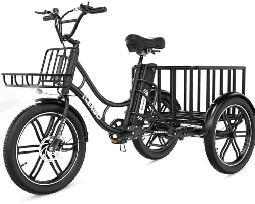 ELEKGO 20 Zoll E Bike Dreirad, 48V 18AH abnehmbare Batterie Tragfähigkeit 200 KG, Fettreifen + hinterer Gepäckkorb und Scheinwerfer, Lastenfahrrad, Elektro-Dreirad für Reichweite bis zu 40-60Km