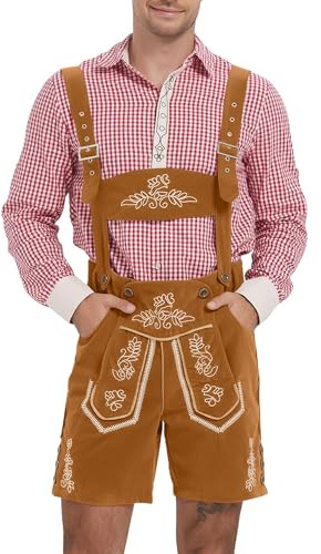 LVCBL Lederhose Herren Oktoberfest Trachtenlederhose kurz Bayerische Braun 2XL