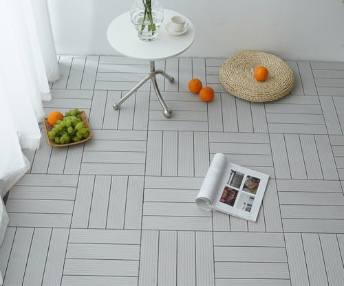 TenNuoDa Piastrelle per Pavimenti, Piastrelle Autobloccanti in Plastica per Terrazze, Piastrelle Impermeabili per Terrazze Esterne,Piastrelle per Pavim(Size:9 Pack,Color:Stile a Righe-Bianco Sporco)