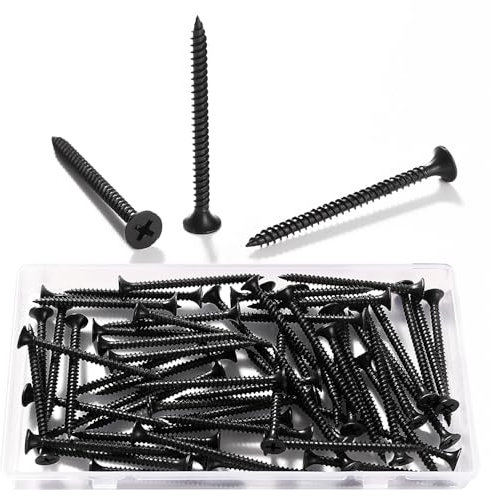VooGenzek 60 PCS M3.5 * 50 mm Coarse Thread Point Drywall Screws, Phillips Countersunk, Plasterboard Wood Screw, for Wood, Black