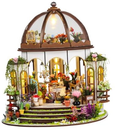 Colcolo DIY Miniatur-Puppenhaus, Miniatur-Gartenhaus-Bausatz mit Möbeln und Zubehör, dekoratives eingebautes Licht für Kinder und Erwachsene, Englischunterricht