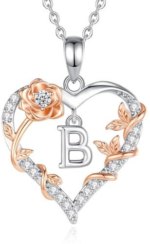 EUDORA Harmony Ball Rosa Cuore Collana con iniziale B per donne Lettera B Alfabeto iniziale Collane Rame Placcato rodio Ciondolo con Zirconi Cubici, Iniziali Gioielli Regali per Donne Moglie, 18