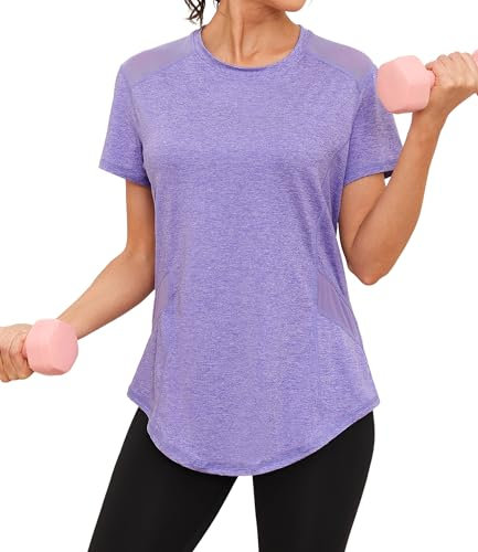 Gyabnw Sportshirt Damen Fitness Sport Tshirt Kurzarm Laufshirt Atmungsaktiv Funktionsshirt UV Shirt Locker Yoga Gym Wandern