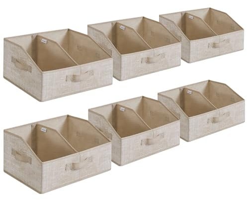 SONGMICS Aufbewahrungsbox 6er Set, zusammenklappbar, Stoffboxen, Aufbewahrung, 40 x 30 x 20 cm, Organizer, Körbe, für Kleiderschrank, 3 Griffe, für Schlafzimmer, Wohnzimmer, sandbeige RFB0140K01