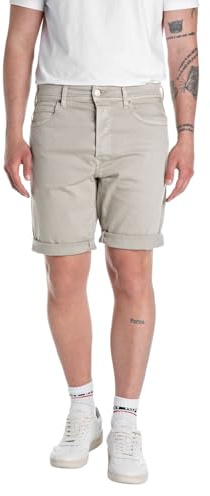 Replay Herren Short RBJ.981 Short - Tapered Fit - Blau Schwarz Beige W29-W40, Größe:W 30, Farbe:8488780-872 Oatmeal Beige