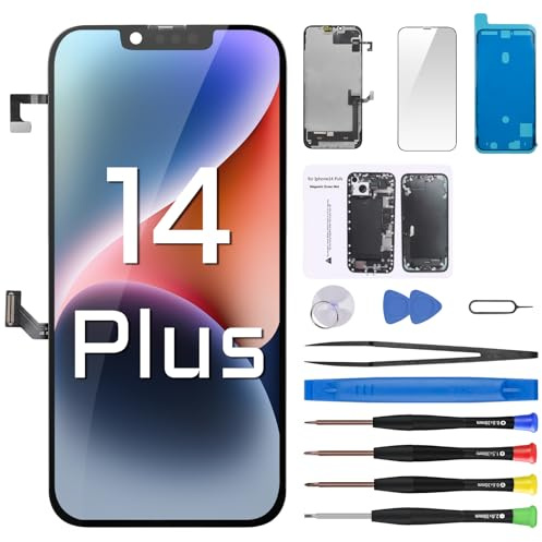 Risidamoy for iPhone 14 Plus Screen Replacement 6.7'' LCD with Earpiece | 3D Touch Full HD Screen Digitizer Frame Assembly Ambient Light Sensor Proximity Sensor Tool Kit A2632 A2885 A2886 A2887