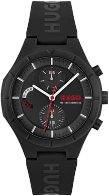 HUGO Analoge Multifunktions-Quarzuhr für Herren Kollektion #LIT Multi mit Schwarzem oder Weißem Silikonarmband