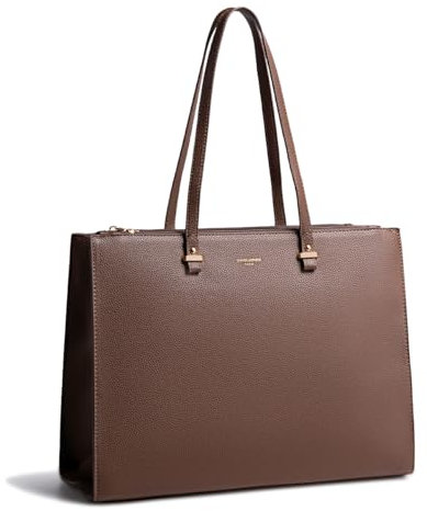 David Jones - Handtasche Einkaufstasche Damen - große Größe Schultertasche für Schule Arbeit - Henkeltasche Kunstleder Shopper mit langem Henkel - Laptoptasche - Braun