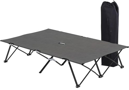 Outsunny Double Camping Bed Camping Cot Foldable Sunbed Outdoor Patio Sleeping Bed Super Light with Carry Bag (Charcoal Grey)