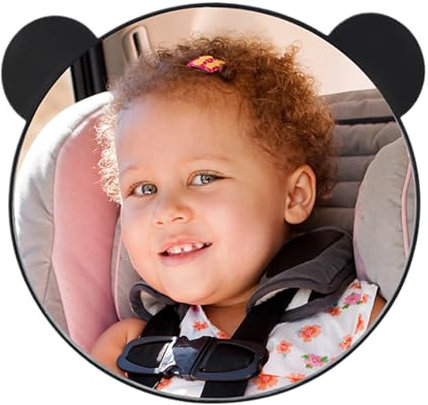 Ruwshuuk Babyschale Spiegel | Babyspiegel für Rückwärtsgerichtete Kindersitze,Bruchsicher & Verstellbarer Rückspiegel mit Bärenohren-Design, Kindersicherheit Rücksitz Fahrzeug Zubehör für Reisen und