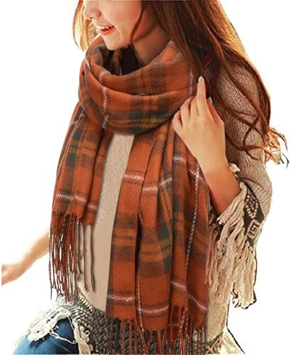 heekpek Damen Kariert Oversized Kaschmir Schal Lange Winterschal Weich Wraps Groß Karo Fransen Schals Warm für Herbst Winter