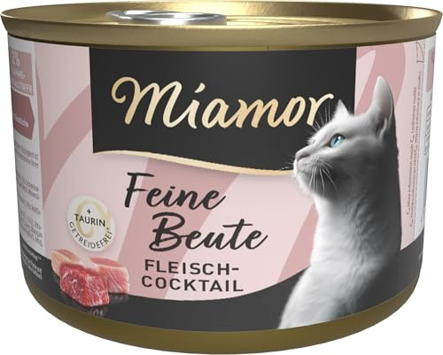 Miamor - Feine Beute | Nassfutter für ausgewachsene Katzen mit 7 Sorten Fleisch und Innereien. Getreidefreies Alleinfutter in der Dose mit Taurin ohne künstliche Zusätze | 12x185g Fleischcocktail