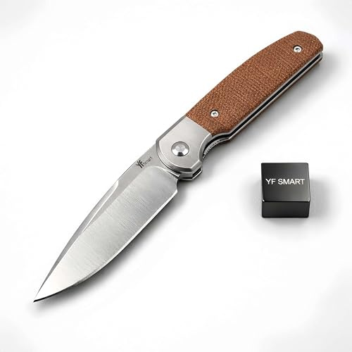 YF SMART Coltellino tascabile pieghevole EDC,Micarta lino marrone, coltello pieghevole compatto per campeggio, escursionismo, avventure, caccia, uso quotidiano (Mini)