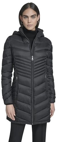 Calvin Klein Doudoune matelassée à capuche pour femme - Veste d'hiver longue amincissante, noir, X-Small