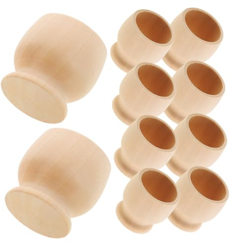 Sewroro 10pcs DIY Painted Wooden Ornaments Easter Egg Cup Stands Unfinished Wooden Egg Cups for Boys and Girls Craft Supply Creative DIY Easter Painting Stand