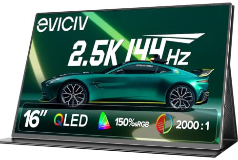 EVICIV Ecran Portable 2.5K 144Hz 16 Pouces QLED 150% sRGB 2000:1 500Nits | Moniteur Mobile avec VESA, 2560 * 1600 16:10 Boîtier en Aluminium pour Ordinateur Portable/PC/Téléphone