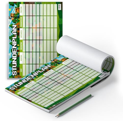 itenga Stundenplan DIN A4 als Block 25 Blatt Stundenplanblock Stundenpläne (Blockgame Pixel)