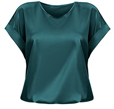 Satin Bluse Für Damen Kurzarm Glänzend T-Shirt Rundhals Lockere Top Karneval Kostüm Disco Outfit Passform Elegantes Fasching T-Shirt Sommer-Seidenblusen Business Freizeit & Arbeitskleidung