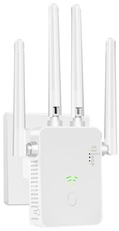 WLAN-Extender-Signalverstärker für bis zu 6.000 m² und 60 Geräte, WLAN Verstärker mit großer Reichweite und Ethernet-Anschluss, Zugangspunkt, 1-Tasten-Einrichtung