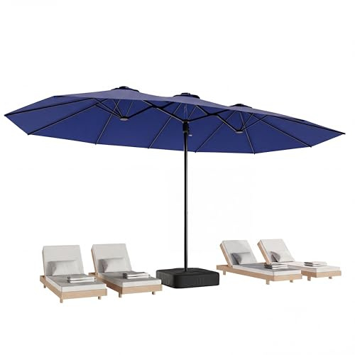LAUSAINT HOME 4,6 m Doppel-Sonnenschirm mit Ständer, Rechteckiger Gartenschirm mit Kurbel & solarbetriebener LED-Beleuchtung, Beidseitiger Terrassenschirm XXL für Garten, Terrasse, Pool, Marineblau