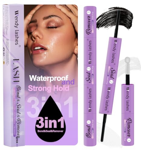 WENDY LASHES 3-In-1 Cluster Lash Glue Lightweight Individual | Bond & Seal & Remover (3ml Each) Eyelash Glue Strong Hold, Waterproof and Low Irritation for DIY Cluster Lashes