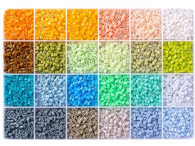 Mini Bügelperlen Set 2,6 mm, 8400 Stück 24 Farben Schmelzperlen Sortierbox, Bastelset für DIY Schmuck, Kinder und Erwachsene für Haus und Schule Kunstprojekt (Natur Wald Pastell)