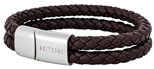 Akitsune Simplicitas Lederarmband | Magnetisch Premium Armschmuck Frauen Herren Geflochten Männer Handgefertigt Armband - Silber - Braun 21cm
