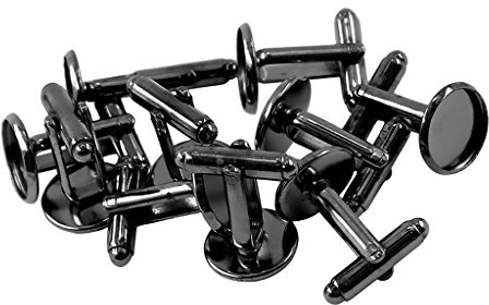 Sharplace 10er Set Manschettenknöpfe Rohlinge Fläche Silber Bronze Roségold Rohling für Schmuckherstellung, schwarz, 12 mm