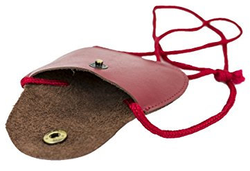 LEAS Kinder Brustbeutel aus Echt-Leder mit Druckknopf und verstellbarem Umhängeband perfekt für Schule und Kindergarten 9x7,5x1cm (BxHxT) (rot)