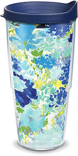 Tervis 1323295 - Bicchiere termico da viaggio con coperchio blu navy, Tritan, Transparent, 24oz - Tritan