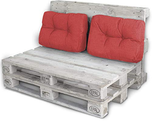 Bobo LACESTONE Palettenkissen Palettenauflagen Sitzkissen Rückenlehne Kissen Palette Polster Sofa Couch (Set 2X Seitenteil, Rot)