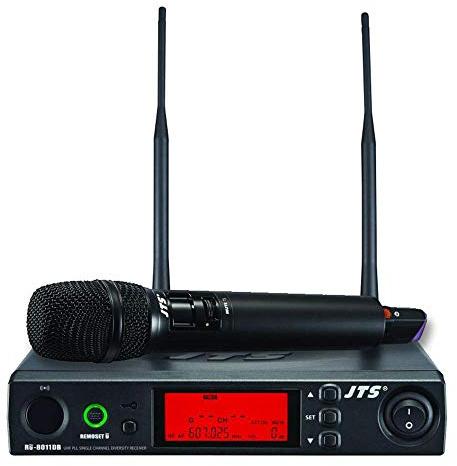 JTS UHF PLL Single Channel Diversity Handheld Wireless Microphone System con REMOSET e antenna BNC
