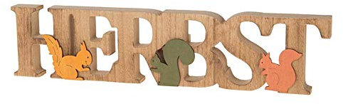 LB H&F Schriftzug Herbst zum hinstellen Holz Natur Eichhörnchen 35 cm Gross Herbstdeko (Natur)
