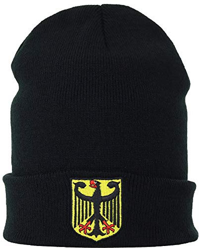 EXPRESS-STICKEREI Lustige Strickmütze - Warme Wintermütze mit Motiv Deutschland Wappen - Biker Beanie für Damen und Herren - Unisex Wollmütze Seemannsmütze - Beanie Haube mit Deutschland Flagge