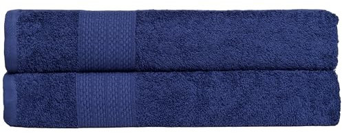 Brielle Handtuch-Set aus 100% Baumwolle - 2 Duschtücher 70x140 cm, Baumwolle Sehr saugfähige Handtücher für das Badezimmer, Duschtuch in Hotel- & Spa-Qualität, Packung mit 2, Navy Blau Farbe