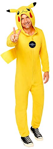 Amscan - Erwachsenenkostüm Pikachu, Fleece-Jumpsuit mit Kapuze, Pokemon, Motto-Party, Karneval