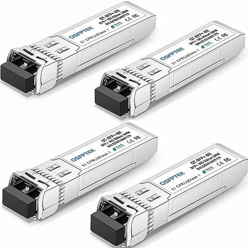 QSFPTEK 4Pack 10GBASE-SR SFP+ Modul 10G 850nm 300M DDM LC Port Multimode SFP+ Transceiver Kompatibel für Cisco SFP-10G-SR, Ubiquiti UF-MM-10G, Netgear, Mikrotik, D-Link, Supermicro, Linksys